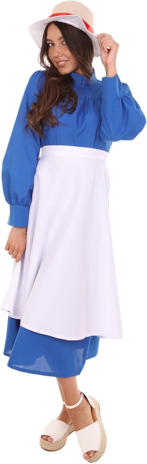 Women's Blue Anime Costume – Adult Cosplay Dress Outfit for Halloween and Parties – Includes Hat, Dress, Apron