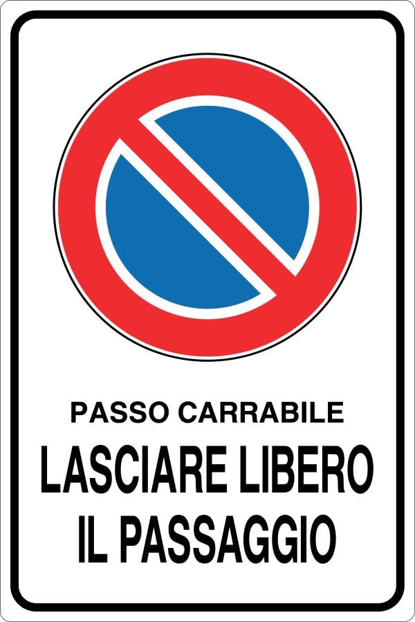 GLOBAL CARTELLO IN LAMIERA SCATOLATA RETTANGOLO 60X40 cm - PASSO CARRABILE LASCIARE LIBERO IL PASSAGGIO - SEGNALE CATARIFRAGENTE (Classe 1)