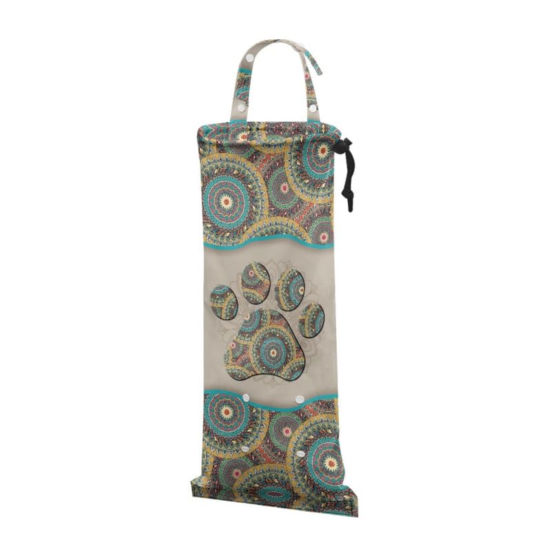 Image of Dog Paw Car Garbage Bag Holder, Mandala Puppy Footprint Foldable Automoblie Accessory for Interior Stuff Storage