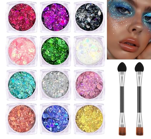 Yitla Body Glitter - 12 Color Chunky Festival Glitter for Face, Body, Hair DIY Art Party Makeup Decoration