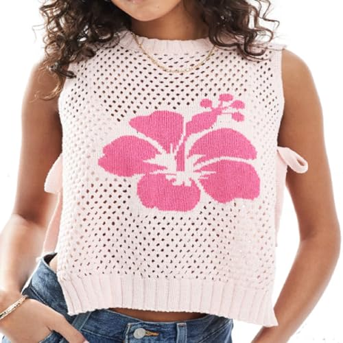 Image of Women Graphic Sweater Vest Y2k Knit Tank Top Lightweight Pullover Top