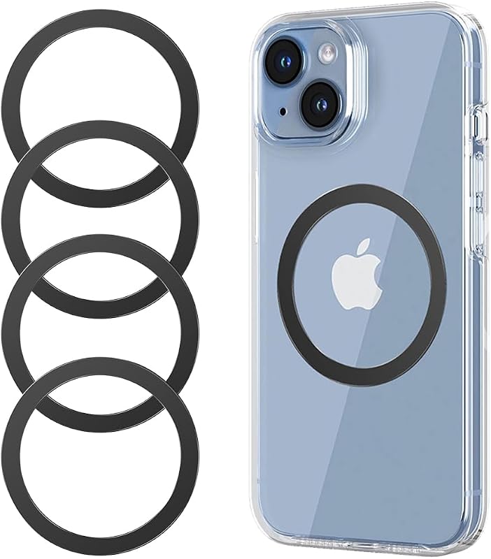for MagSafe Sticker,4 PCS,Ultra-Thin(0.4mm) Metal Ring for Kindle/Pop Socket Magnetic Wallet Grip Wireless Charger Case Car Mount,Compatible with iPhone 17/Air/16/15/14,Galaxy S24/S23 (Black 4 PCS)