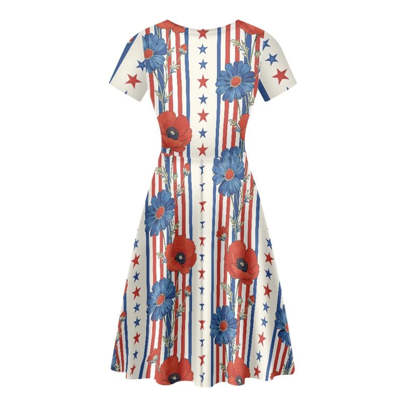 Image of Irisjudy T Shirt Dress for Women Short Sleeve Girls Short Sleeve Dress Plus Size, O Neck Knee Length Midi Dress for Ladies