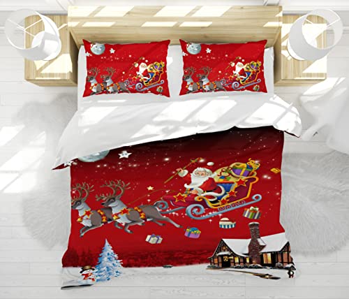 Bettbezug mit Weihnachten, Rentier, Weihnachtsmann, Schneemann, Bettbezug und Kissenbezug, Mikrofaser, für Kinder und Erwachsene (Weihnachten, Rentier, 135 x 200 cm) - Image 3