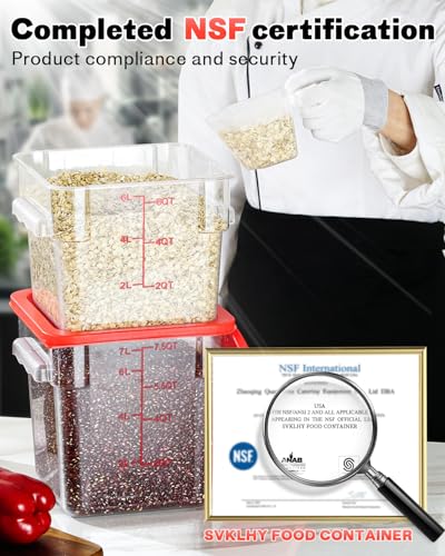 Image of 12 Quarts Sous Vide Container: 6 PCS Commercial Food Storage Containers with Lids - Clear Food Container with Scales Handles for Home Restaurant Kitchen Storage Pizza Bread, Red N1