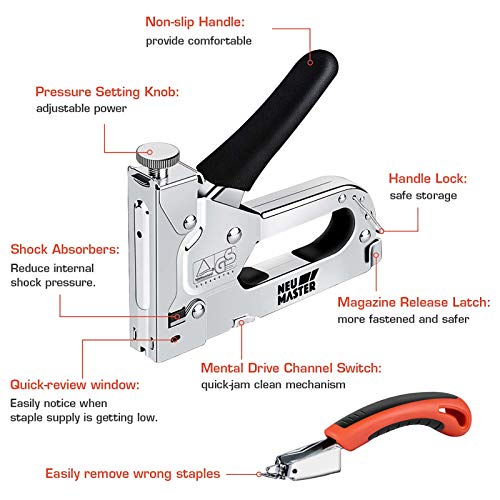 NEU MASTER Staple Gun, 3 in 1 Heavy Duty Staple Guns with Stapler Remover and 2000Pcs Staples/Nails - Image 2