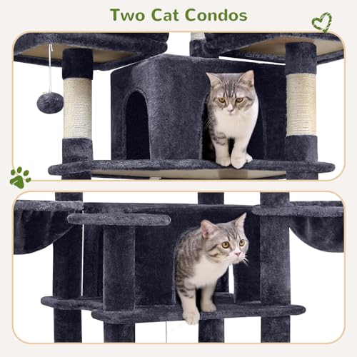 Image of Globlazer Big Cat Tower for Indoor Cats, 80inch Cat Tower for Multiple Adult Cats XXL Cat Tree with Scratching Post, Hammock, 3 Perches, 2 Condos, 2 Hanging Basket, F80, Dark Grey