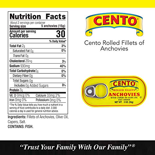 Cento Rolled Fillet Anchovies With Capers In Olive Oil, Salt Added, 2 Ounces (Pack Of 25) - Thumbnail 2