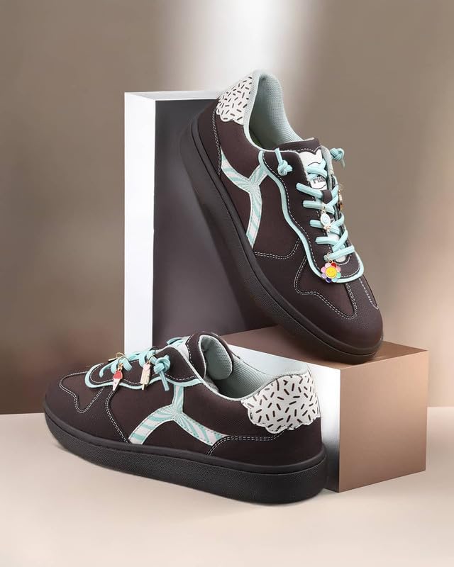 Image of Bacca Bucci Sugar Rush Women's Casual Sneakers | Lace-Up Low-Top | Mesh & Synthetic Upper | Playful Lace Charms | Grippy Rubber Cupsole | Walking