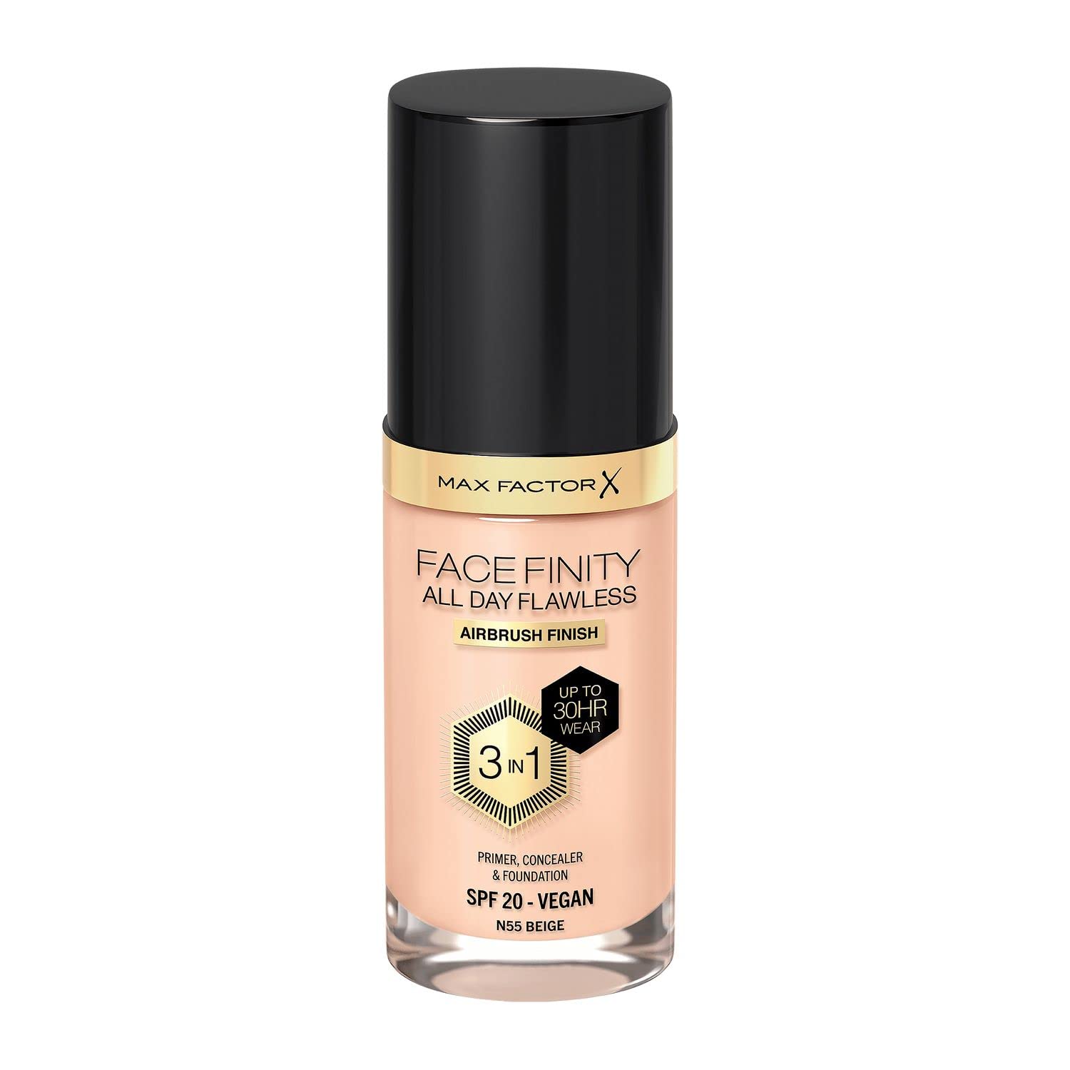 Max Factor Facefinity All Day Flawless Make-up 3w1 baza, korektor, podkład z filtrem SPF 20, nr N55 Beige, 30 ml