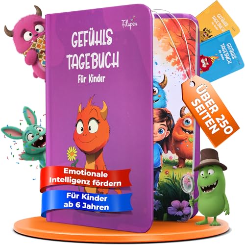 Filapen Gefühlstagebuch für Kinder ab 6 Jahre 100 Tage Emotions-Tagebuch zum Gefühle verstehen Achtsamkeit & Dankbarkeit lernen 250 Seiten Kindertagebuch für Mädchen & Jungen (Lila)