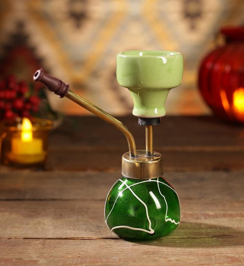 ARTICO HANDICRAFTS HOOKAH FOR RELEAXING NIGHTS/Ceramic and Metal Smoking Hookah with Ceramic Chillum Metal Hookah (Green) Hookah Pot
