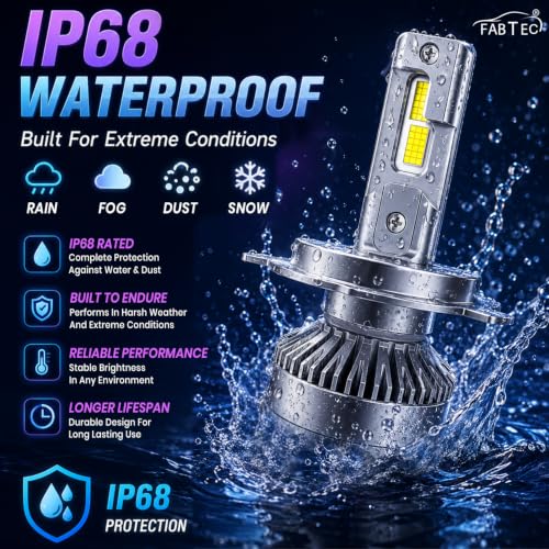 Image of FABTEC Max5 H4 LED Headlight Bulbs for Bikes, Motorcycles & Scooty 150W /10,000 Lumens Super Bright 6500K Cool White Conversion kit Driving Headlamps, (Pack of 1)