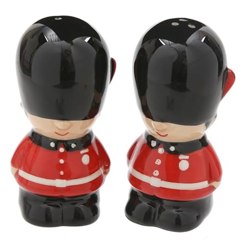 Puckator London Guardsman Ceramic Salt and Pepper Set - Refillable Salt & Pepper Spice Shaker Cruet Sets Pot UK - Black White Pink Kitchen Accessories Set - Dispenser Mill Mills