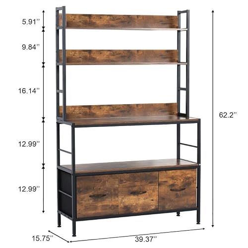 Naiyufa Kitchen Bakers Rack With Baskets,5-Tier Free Standing Kitchen Storage Shelf Rack,Industrial Microwave Oven Stand,Metal Kitchen Rack Organizer With Hooks #TOP1