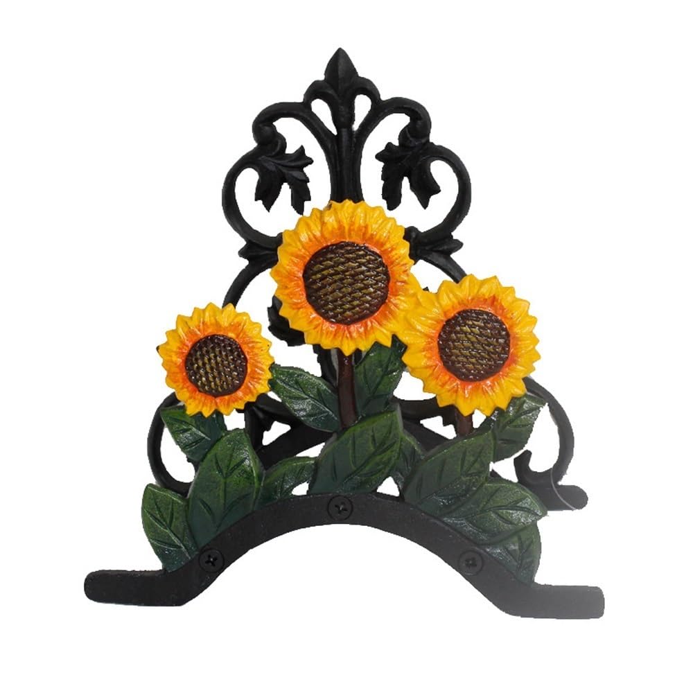 Metall-Schlauchständer, Metall-Schlauchständer – robuster Gartenschlauchhalter aus Gusseisen – dekorativer, handbemalter Sonnenblumen-Wasserschlauchhalter zur Wandmontage – Wanddekoration, hängender S