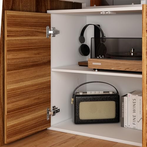 Image of Homsee Home Office Computer Desk Corner Desk with 3 Drawers, 2 Shelves & 2 Doors, 55 Inch Large L-Shaped Study Writing Table with Storage Cabinet, White & Brown (54.3 inchL x 40.9 inchW x 29.1 inchH)