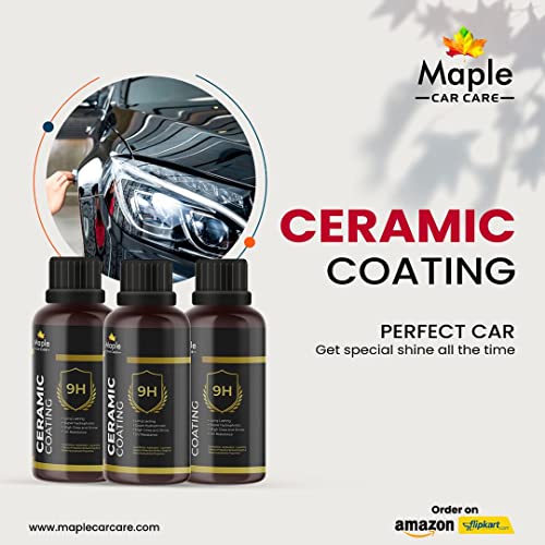 Image of Maple Car Care 9H Ceramic Coating Kit for Car (30ml) | Nano Paint Protection | Super Hydrophobic High Gloss Anti-Scratch Polish for Car Exterior with Applicator & Microfiber Cloth | Long-Lasting Shine