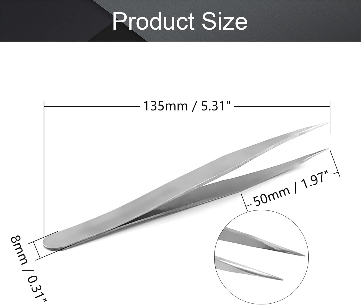 Utoolmart ST-12 Stainless Steel Micro-magnetic Pointed Tip Tweezer Silver Tone with Card Bag 1 pcs