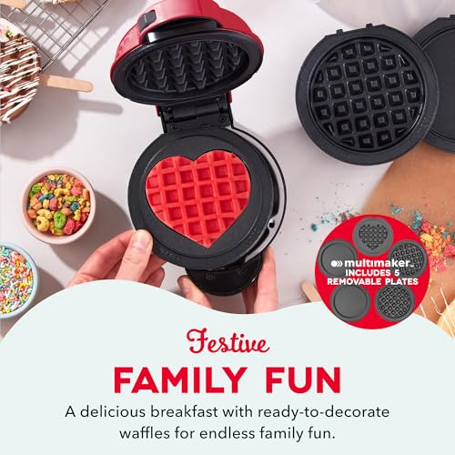 Dash MultiMaker® Mini System - Compact Waffle Maker for Family Breakfasts - Removable Griddle Plates & nonstick surface - 5 Plates - Red by DASH - Image 3