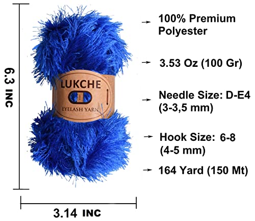 Image of Eyelash Fun Fur Yarn Premium 100% Polyester 164 Yds (150 Mt), 3.53 Oz (100 Gr) Colorful Crochet Yarn Dıy Hand Knitting (Royal Blue, 3 Skein)