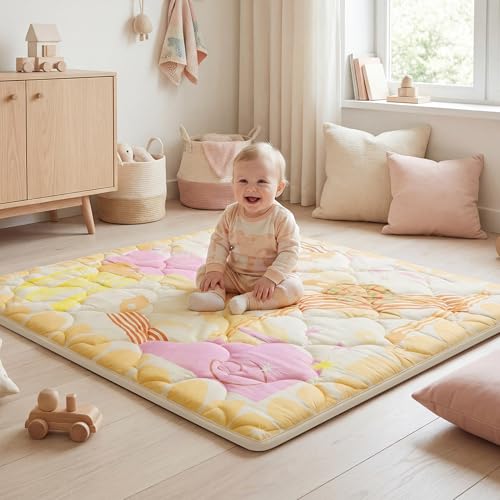 PaPaMat Baby Play Mat 1.5" Thick 50x50 Removable & Machine Washable Cover Playmat Softness Foam Mats, Easy-Clean Hygienic, Comfort Safety Kids Crawling (Wonder Space)