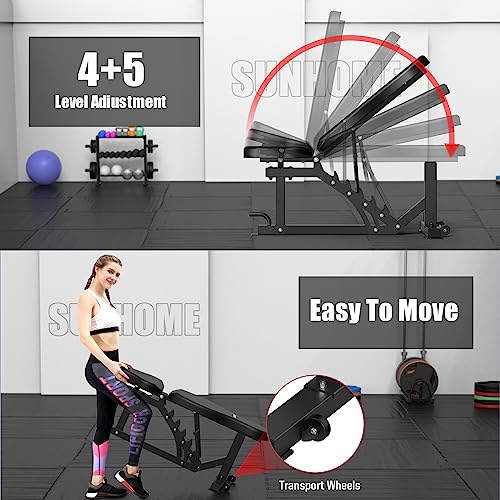 image for SunHome Smith Machine with Weight Bench, Multifunction Power Cage Squa