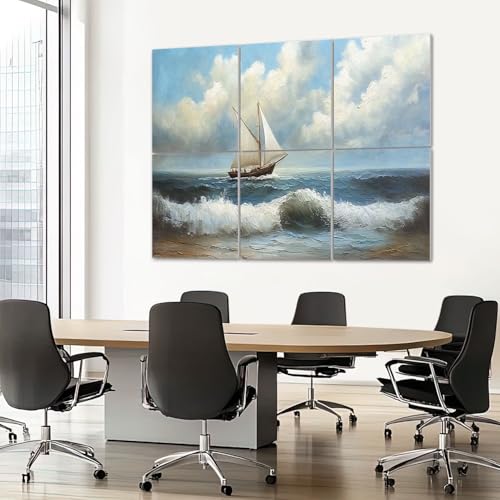 6 Pack Paneles Acústicos Decorativos de Arte Absorbentes de Sonido con Diseño de Paisaje Marino, Paneles Autoadhesivos para Estudios de Grabación y Oficina 72"x48" miniatura 7
