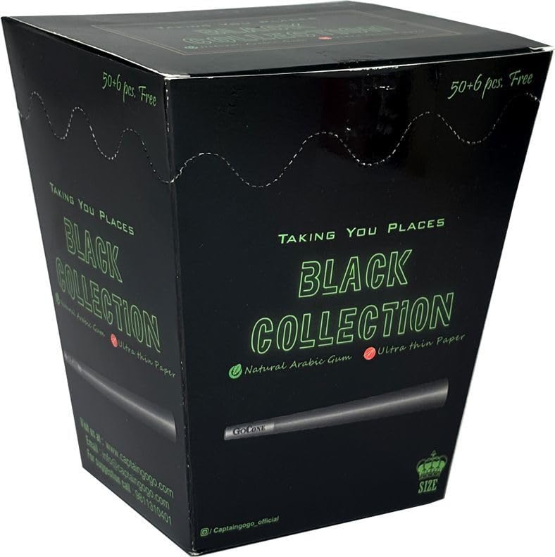 CAPTAIN GOGO Black Collection King Size Pre-Rolled Cones Pack of 56 (50 + 6), Ultra Thin Paper, Natural Arabic Gum, Ready-to-Fill, Slow Burning, Smooth and Even Burn-picture-39