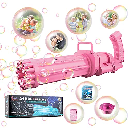 Royal Junior Bubble Gun 3000 Blaster. Gatling Bubble Machine Gun Toy with 3000 Bubbles for Kids Per Minute. Bubble Guns for Kids, Bubble Toys, Bubble Blower, Bubble Maker with Solution Refill. (Pink)