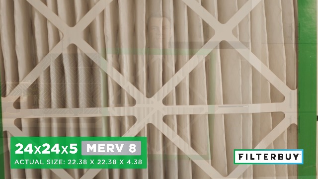Image of Filterbuy 24x24x5 Air Filter MERV 8 Essential Dust & Allergy Defense (2-Pack), Electrostatic Pleated HVAC AC Furnace Filters Replacement for Honeywell Return Grille (Actual Size: 22.38 x 22.38 x 4.38)