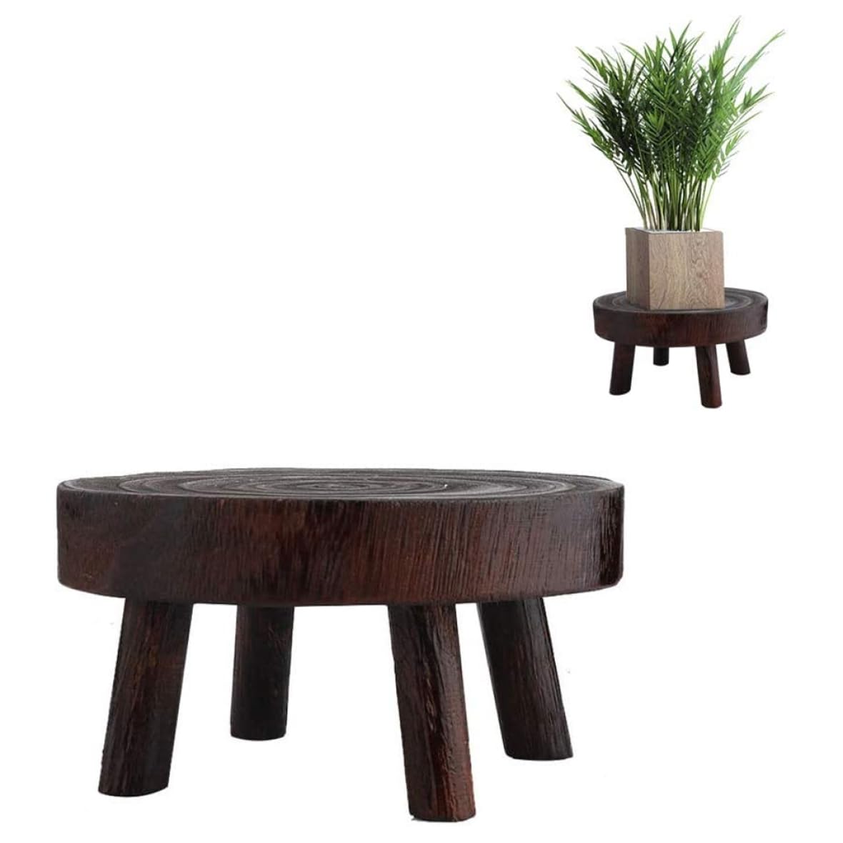 Obelunrp Wood Plant Stand, 14cm Round Wooden Plant Stands Indoor, Garden Plant Pot Riser, Small Gardening Stool for Indoor Outdoor Patio Garden (Height 6cm)