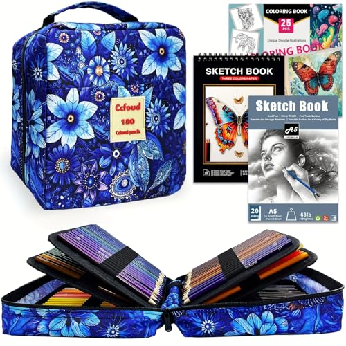 色鉛筆 180色セット 油性色鉛筆 プロ専用ソフト芯色鉛筆セット 子供から大人、アーティストまで理想的な塗り絵と絵画に (収納ポーチ付き)