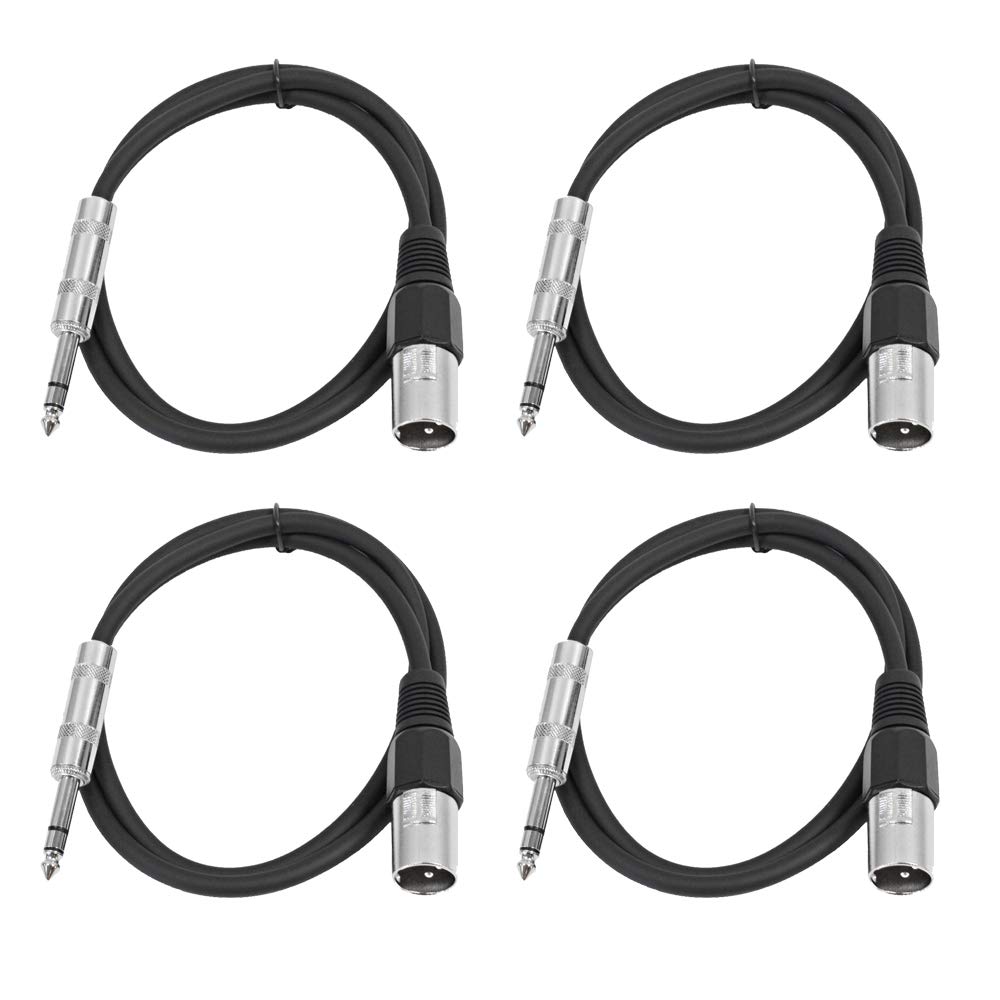 Seismic Audio - SATRXL-M2-4 Pack of 2 Foot 1/4 Inch TRS to XLR Male Patch Cables - Balanced - 2 Foot Patch Cord - Black and Black
