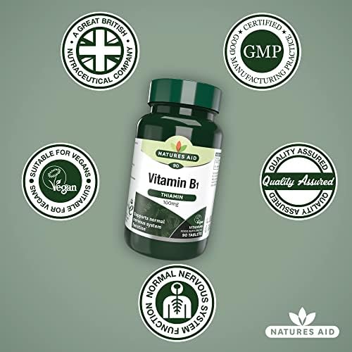 Natures Aid Vitamin B1 Thiamin, 100 mg, 90 Tablets (Contributes to Normal Functioning of the Nervous System, Made in the UK, Vegan Society Approved)