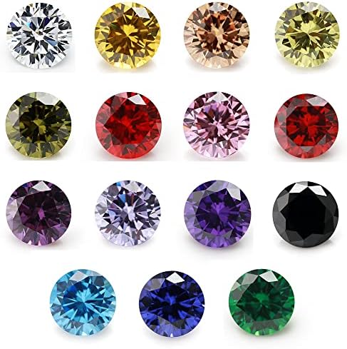 ZBJGEMS 1PCS Per Colors Total 15pcs 6mm Round Mixed Colors Cubic Zirconia Stone Loose CZ Stones for Jewelry Making