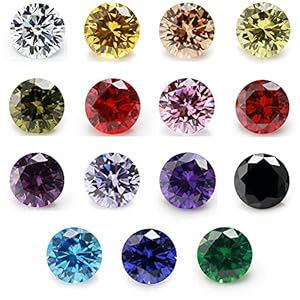 JIANGYUANGEMS 5mm Round Cut Cubic Zirconia Stone Loose CZ Stones Mix 15 Colors Synthetic Gemstone 2pcs per Colors Total 30pcs (5mm 30pcs)