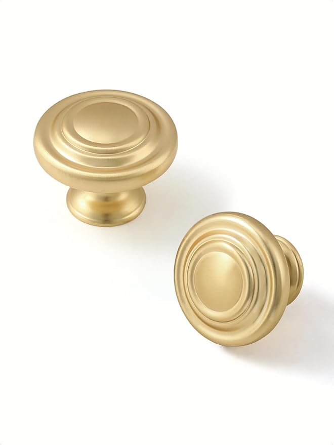 JIASENBAO Classic Brushed Gold Knobs 2 Pack Brass