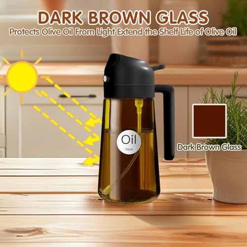 XBllcyiv 16oz 470ml Glass Olive Oil Sprayer for Cooking 2 in 1 Olive Oil Dispenser for Kit - image 2