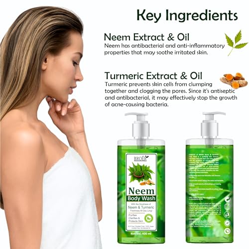 Image of BROER Neem Body Wash Shower Gel | Luxury Body Wash (400ML) with Neem, Vitamin E, Aloe Vera & Turmeric (Free From Parabens and SLS) Family Pack
