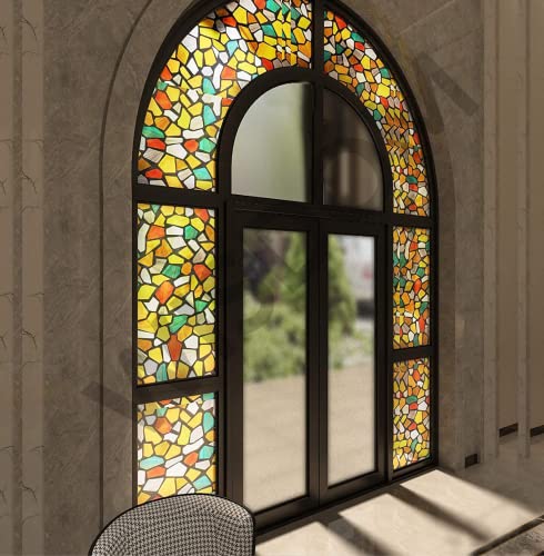 Image of WISDOM Privacy Window Film Frosted Glass Film Glass Film No Glue Anti-UV Window Sticker Non Adhesive for Privacy Office Meeting Room Bathroom Living Room (Stone Pattern, 12 x 80 inch)