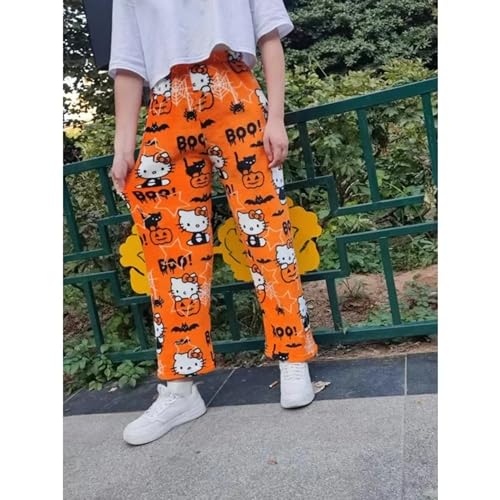 Image of BIUGNVW Anime Pajamas Pants Women Cartoon Family Christmas Pajama Pants Kawaii Flannel Pajama Pants Black and Pink