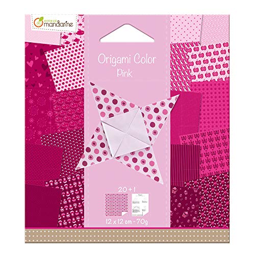 Avenue Mandarine 42683O - Une pochette Origami Color 20 feuilles 12 x 12 cm 70g (avec un modèle de pliage inclus), Rose