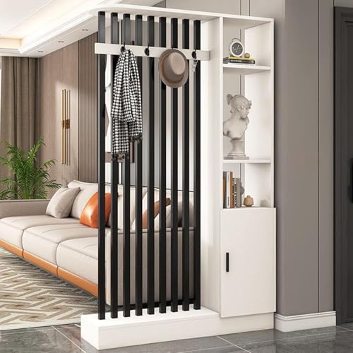 Biombo divisor de habitación, madera con perchero, partición de metal para separar espacios versátiles en el hogar u oficina