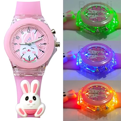 Image of Brishti 3D Cartoon Character Multicolored Glowing Digital Light and Girl's Analogue Wrist Watch | Unique 3D Cute Cartoon Character on Strap | Soft Silicone Strap | Suitable for Age 3-12 Year Kids