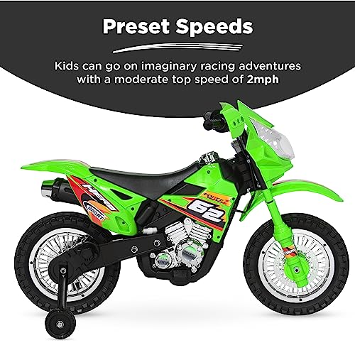 Image of Best Choice Products Kids 6V Ride On Motorcycle w /Treaded Tires, Working Headlights, 2mph Top Speed, Training Wheels, Realistic Sounds, Music, Battery Charger - Green