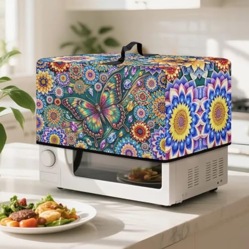 Image of Dustproof Microwave Oven Cover Dust Protection Protective Toaster Oven Cover Protector for Kitchen Countertop, L, 20.9 x 15.7 x 12.4 Inches, Bohemian Floral Butterfly Blue