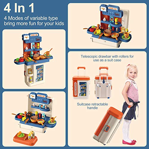Kinderküche, 4 in 1 Trolley Koffer Spielküche inkl. Kochfeld mit Sound und Licht, Wasserhahn mit Wasser-Pump-Funktion… – Bild 3