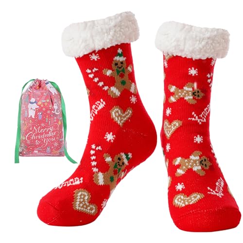 BONANGEL Christmas Slipper Socks for Women, Fuzzy Grips Non Slip Thick Fluffy Comfy Socks Xmas Gifts