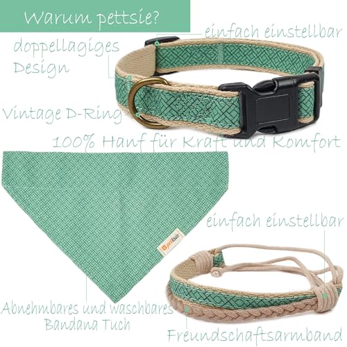 Pettsie Hundehalstuch mit Halsband und Freundschaftsarmband, Verstellbare Größen S, M, und L, Abnehmbares Bandana Tuch, Attraktive Verpackung, Hundeliebhaber, L, Grün